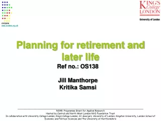 Planning for retirement and later life