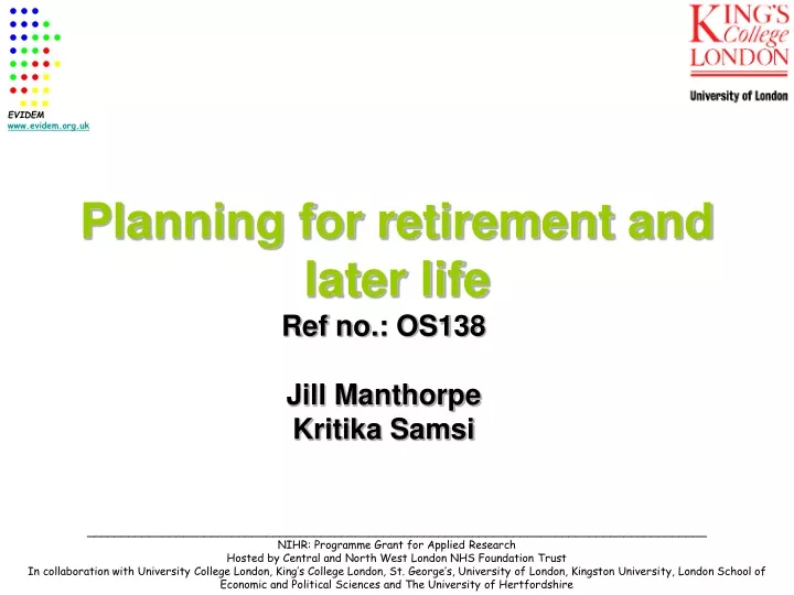 planning for retirement and later life