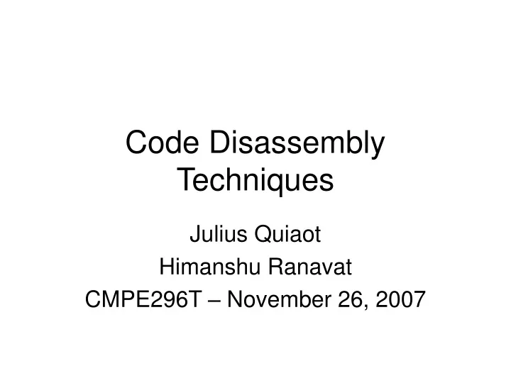code disassembly techniques
