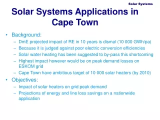 Solar Systems Applications in Cape Town