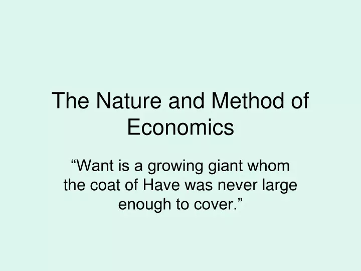 the nature and method of economics