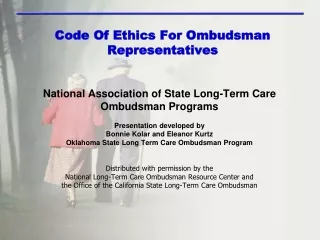 Code Of Ethics For Ombudsman Representatives