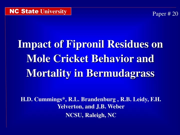 impact of fipronil residues on mole cricket behavior and mortality in bermudagrass