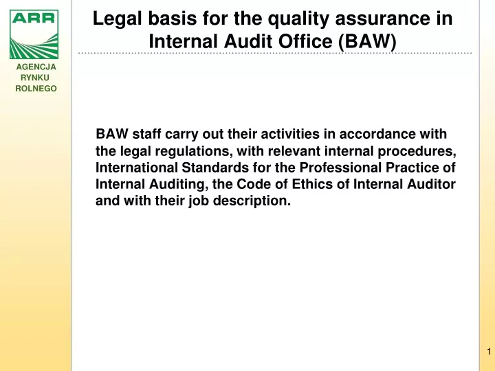 legal basis for the quality assurance in internal audit office baw
