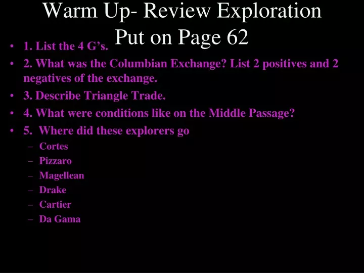warm up review exploration put on page 62