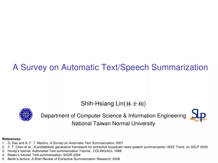 a survey on automatic text speech summarization