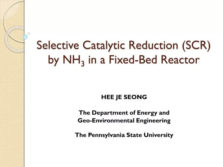selective catalytic reduction scr by nh 3 in a fixed bed reactor