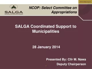 SALGA Coordinated Support to Municipalities   28 January 2014