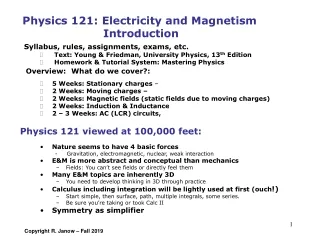 Physics 121: Electricity and Magnetism                       Introduction