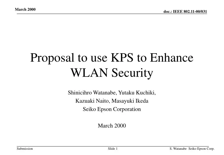 proposal to use kps to enhance wlan security