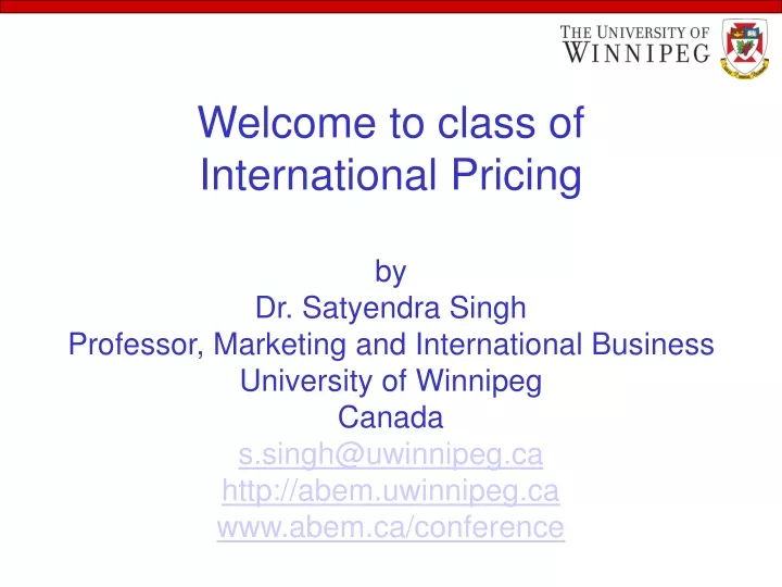 welcome to class of international pricing