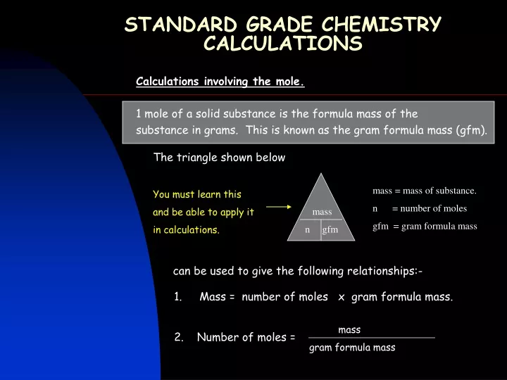 standard grade chemistry calculations