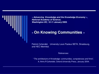References:  “ The architecture of Knowledge: communities, competences and firms ”,