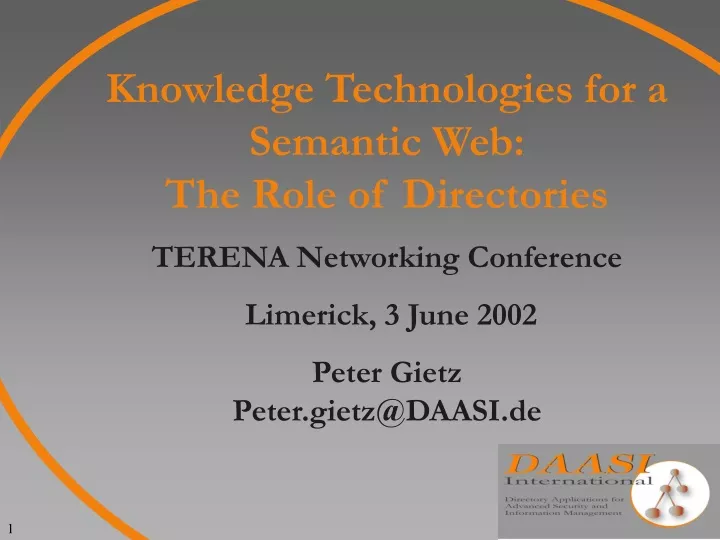 knowledge technologies for a semantic web the role of directories