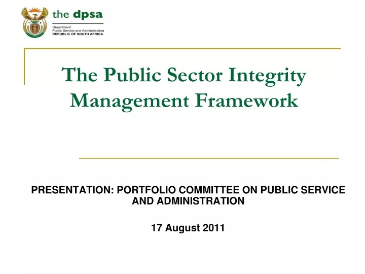 the public sector integrity management framework
