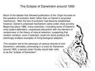 The Eclipse of Darwinism around 1900