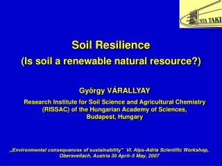 Soil Resilience (Is soil a renewable natural resource?)
