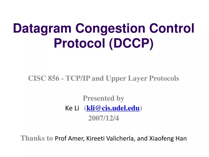 datagram congestion control protocol dccp