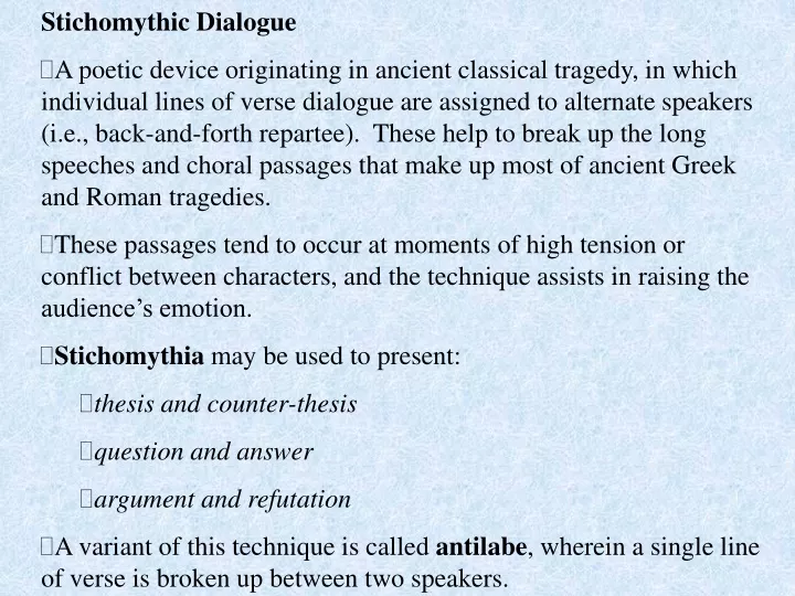 stichomythic dialogue a poetic device originating