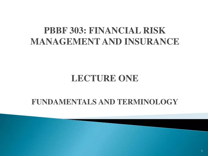 pbbf 303 financial risk management and insurance lecture one fundamentals and terminology