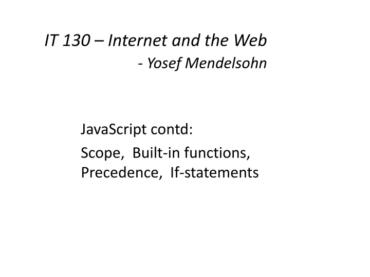 it 130 internet and the web yosef mendelsohn