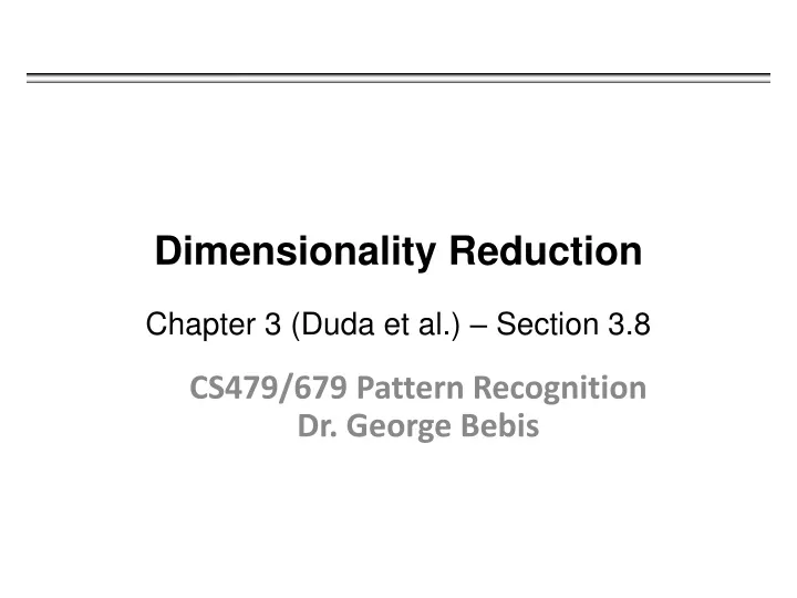 dimensionality reduction chapter 3 duda et al section 3 8