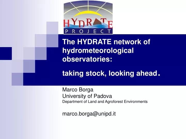the hydrate network of hydrometeorological observatories taking stock looking ahead