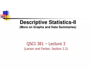 Descriptive Statistics-II (More on Graphs and Data Summaries)