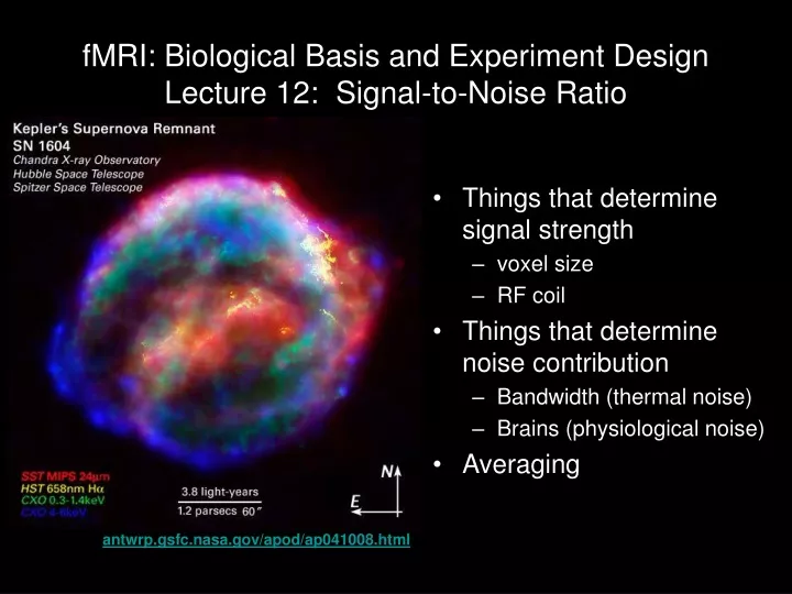 fmri biological basis and experiment design lecture 12 signal to noise ratio