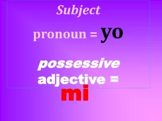 Subject  pronoun =  yo possessive  adjective =