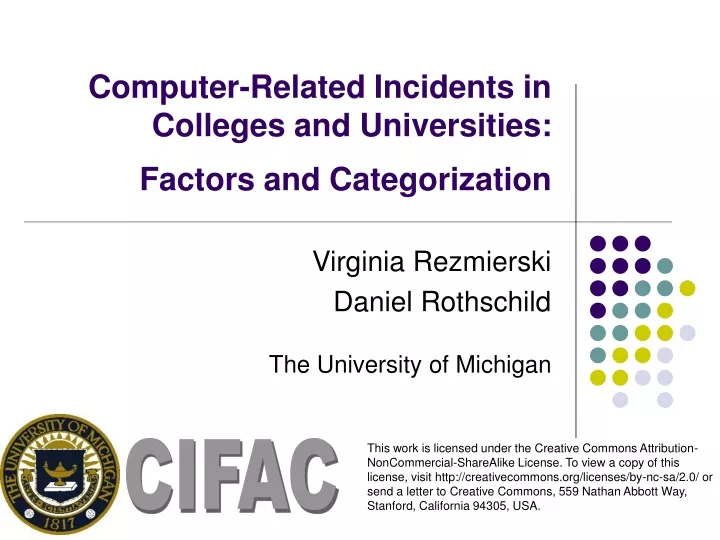 computer related incidents in colleges and universities factors and categorization