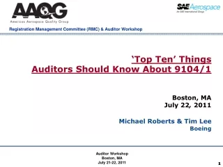 ‘Top Ten’ Things  Auditors Should Know About 9104/1