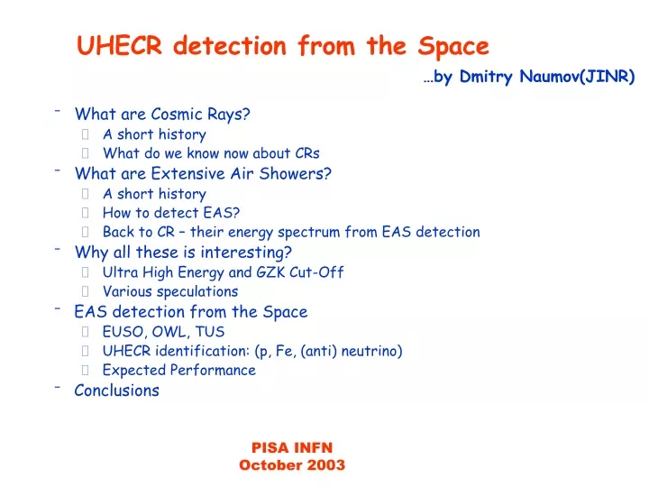 uhecr detection from the space