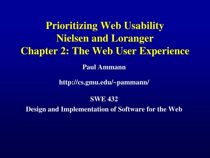 prioritizing web usability nielsen and loranger chapter 2 the web user experience