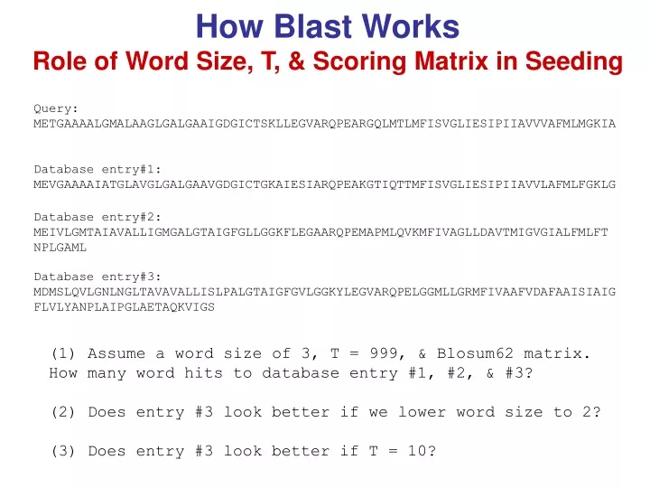 how blast works role of word size t scoring matrix in seeding