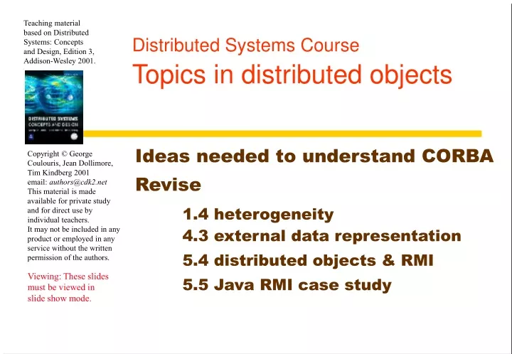 distributed systems course topics in distributed objects