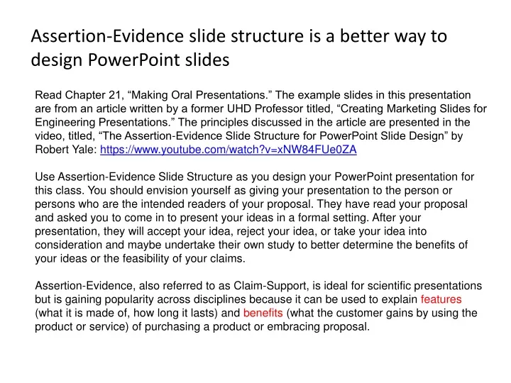 assertion evidence slide structure is a better way to design powerpoint slides