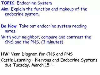 TOPIC : Endocrine System Aim : Explain the function and makeup of the endocrine system.