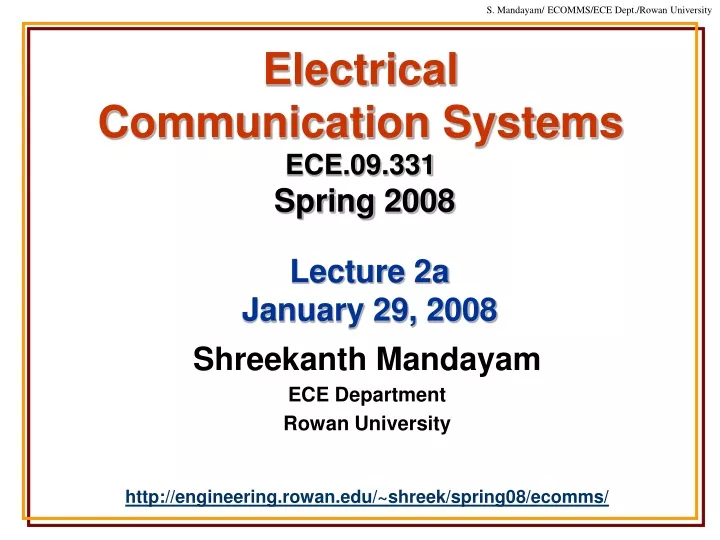 electrical communication systems ece 09 331 spring 2008
