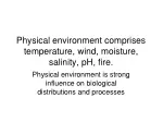 Physical environment comprises temperature, wind, moisture, salinity, pH, fire.