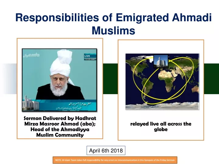 responsibilities of emigrated ahmadi muslims