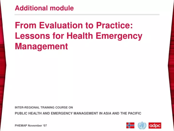 from evaluation to practice lessons for health emergency management