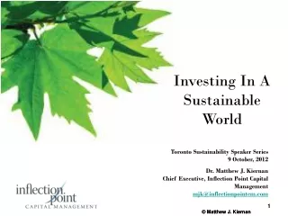 Toronto Sustainability Speaker Series 9 October, 2012