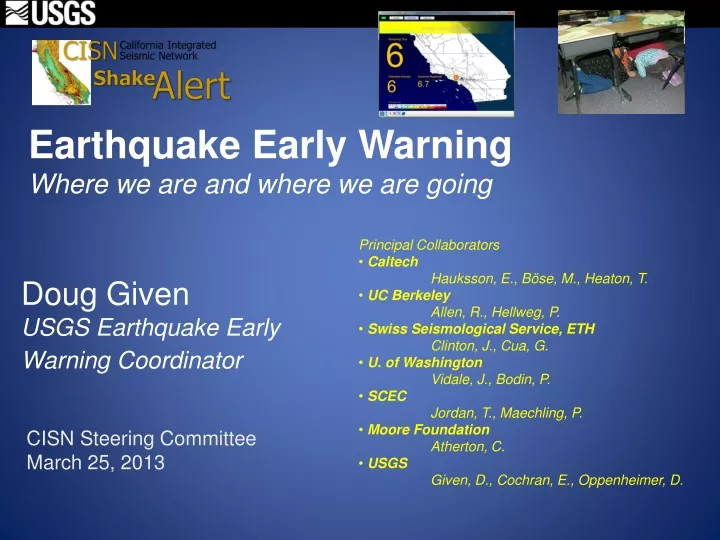 earthquake early warning where we are and where we are going