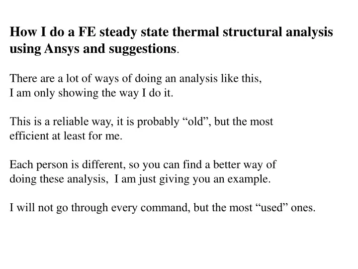 how i do a fe steady state thermal structural