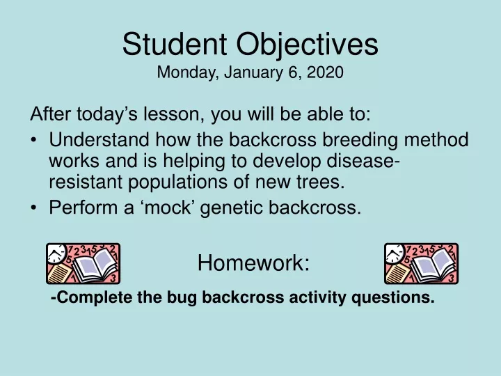 student objectives monday january 6 2020