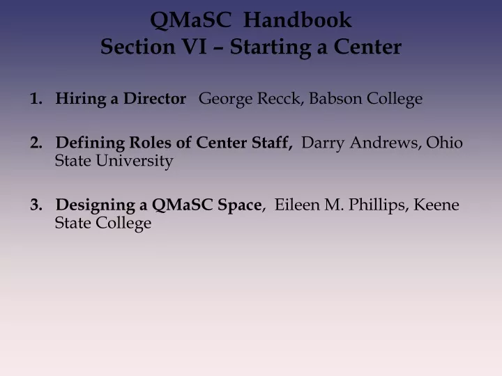 qmasc handbook section vi starting a center