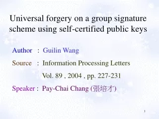 Universal forgery on a group signature scheme using self-certified public keys