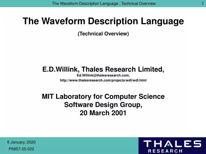 the waveform description language technical overview