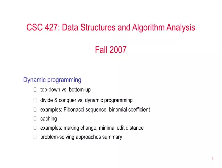 csc 427 data structures and algorithm analysis